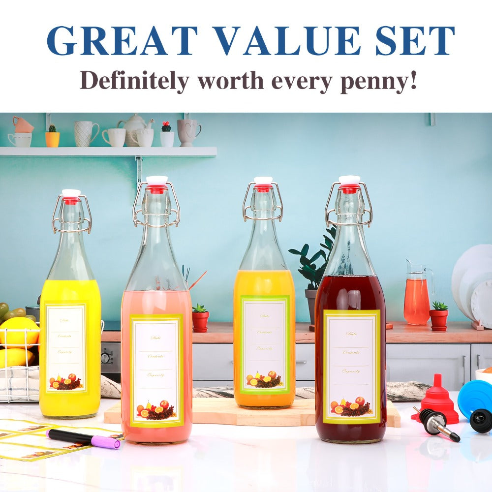 Flip Top Glass Bottles with Stopper 16oz, Airtight Swing Top Bottle for Kombucha, Juice, Vinegar