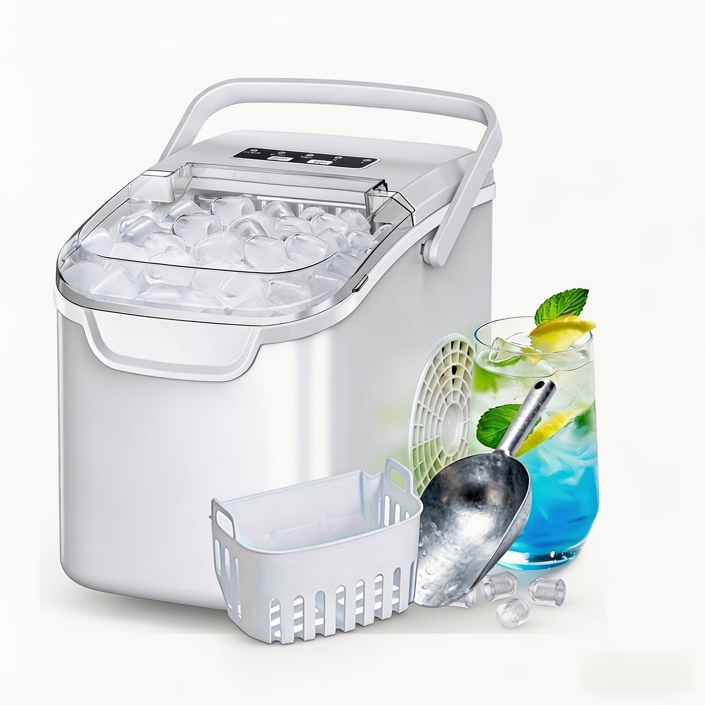 Portable Ice Maker Machine /Day - Countertop Ice Maker Makes 8 Ice Cubes in 6 Minutes, 2 Ice Sizes