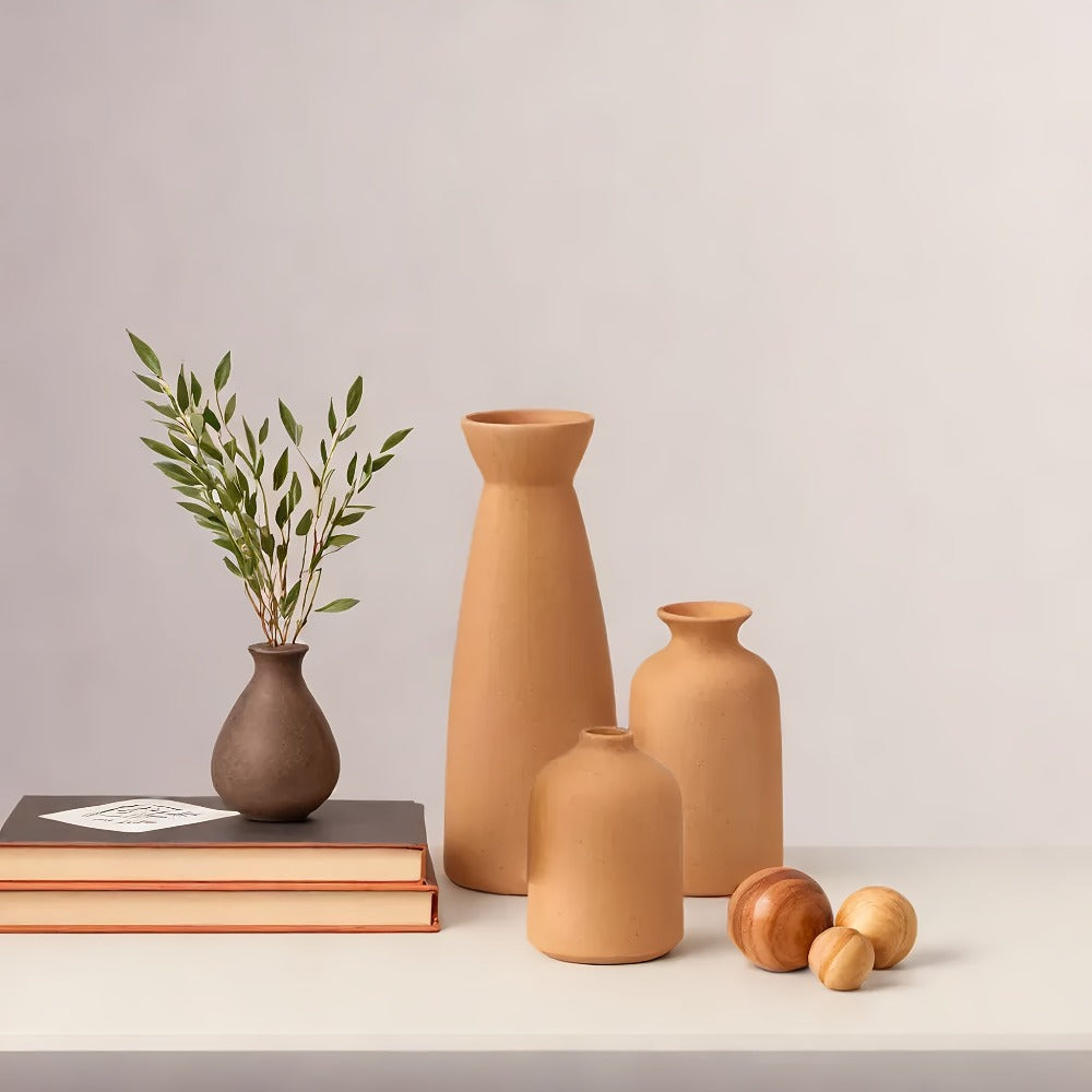Boho Ceramic Vase Set 3pcs - Matte Nordic Minimalist Geometric Floral Design for Home Decor, Living Room