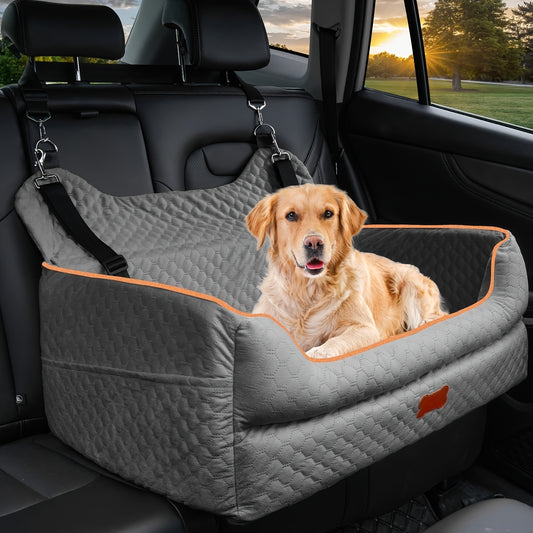 Dog Car Booster Seat with Thick Cushion | Cozy Removable Washable Pet Car Bed for Medium & Large Dogs, Elevated Back Seat Travel Cushion