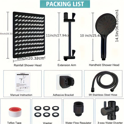 High Pressure Shower Head Combo with Handheld Shower Wall Mounted 9 Spray Settings Rainfall Shower System Adjustable Angle Leakproof
