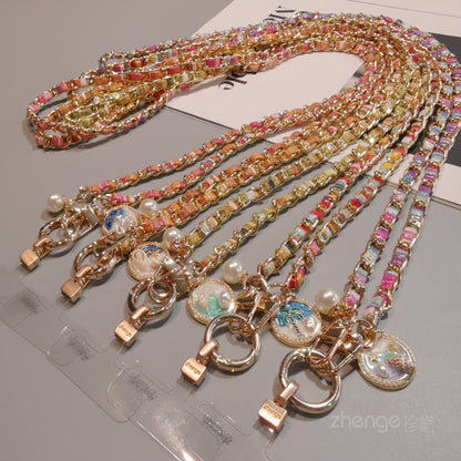 Metal Chain Phone Crossbody Strap Painted Fabric Long Lanyard Fashionable Disc Button Shoulder Phone Strap