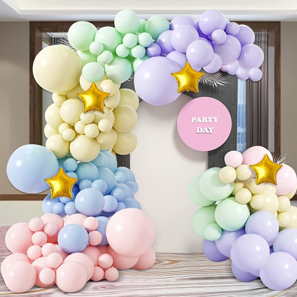 Pastel Balloon Set 370pcs, 10 & 5 Inch Macaron Latex Balloons with Wreath Kit for Birthday Party