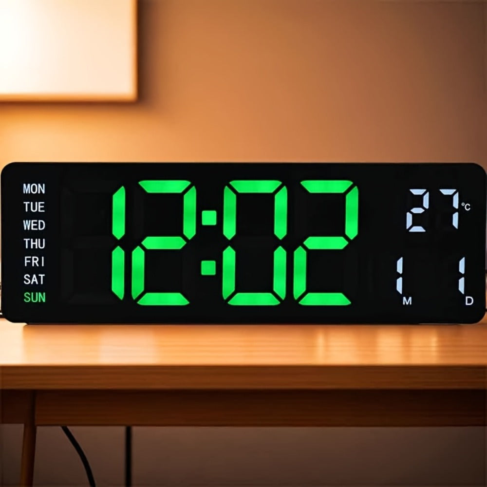 Large Digital Wall Clock 16 Inch LED Color Display, Smart Auto-Dimming 10-Level Brightness, Time Temperature Humidity Monitor