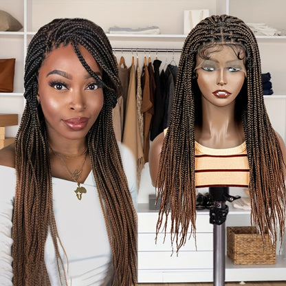 Thirty-Inch Box-Braid Wig with 360 Lace Cap and Four Black, Blonde, Burgundy or Auburn Options