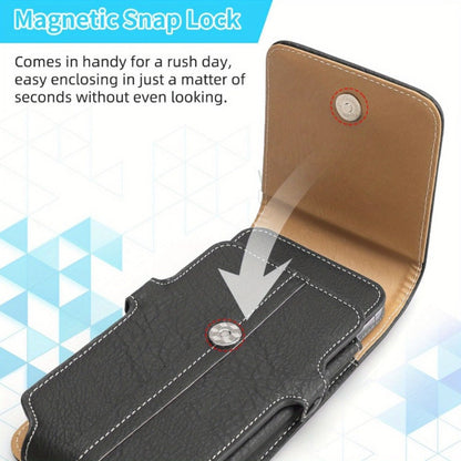 Phone Holster Belt Clip PU Leather Universal Waist Pouch 5.2–7.2 Inch – Vertical Carry Case with Metal Clip & Belt Loop for iPhone 16 15 14