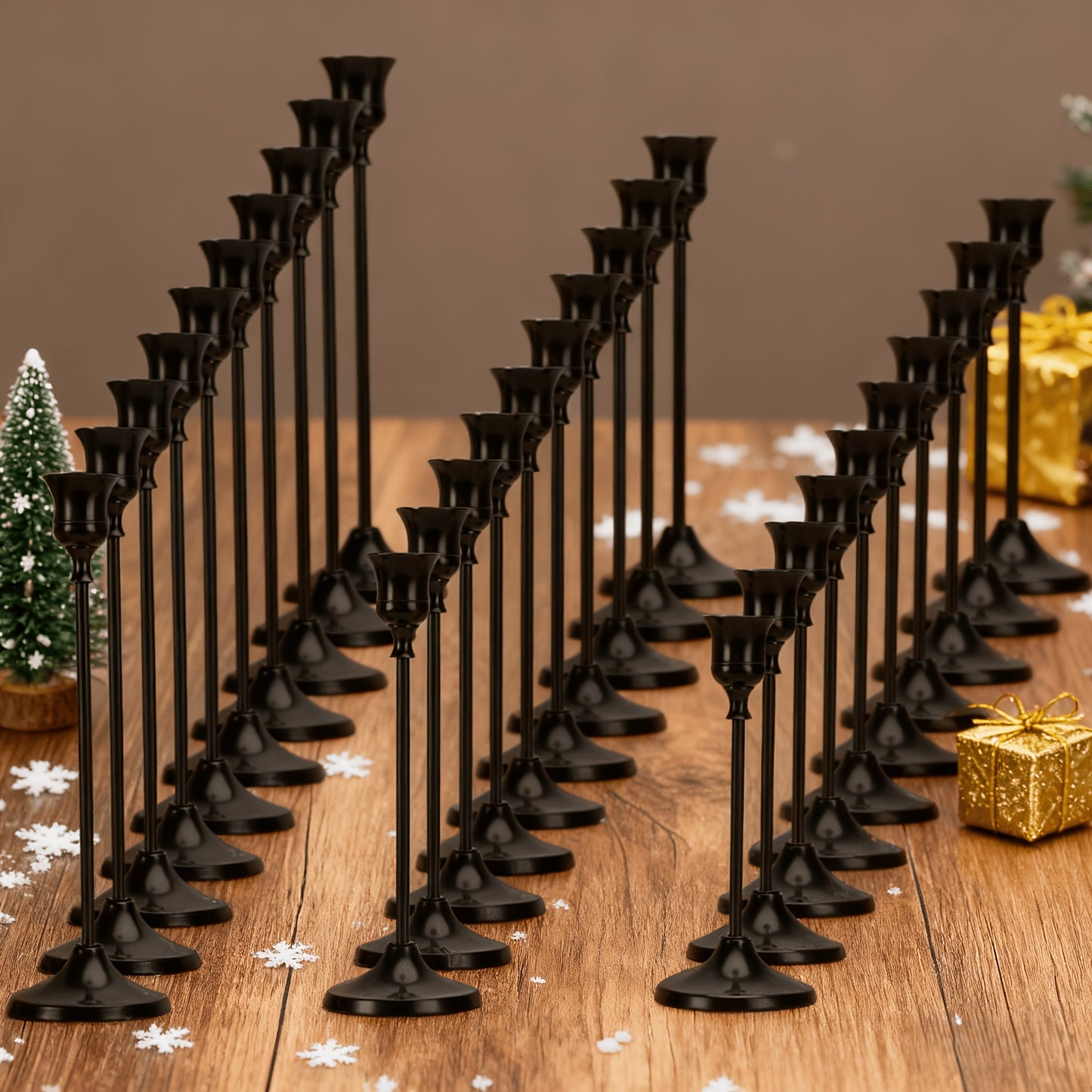 Candle Holder Set 30-Piece Black Metal Taper Stands in Three Heights with Round Bases and 0.86-Inch Cups