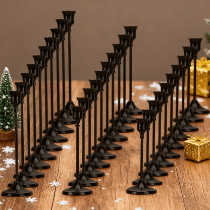 Candle Holder Set 30-Piece Black Metal Taper Stands in Three Heights with Round Bases and 0.86-Inch Cups