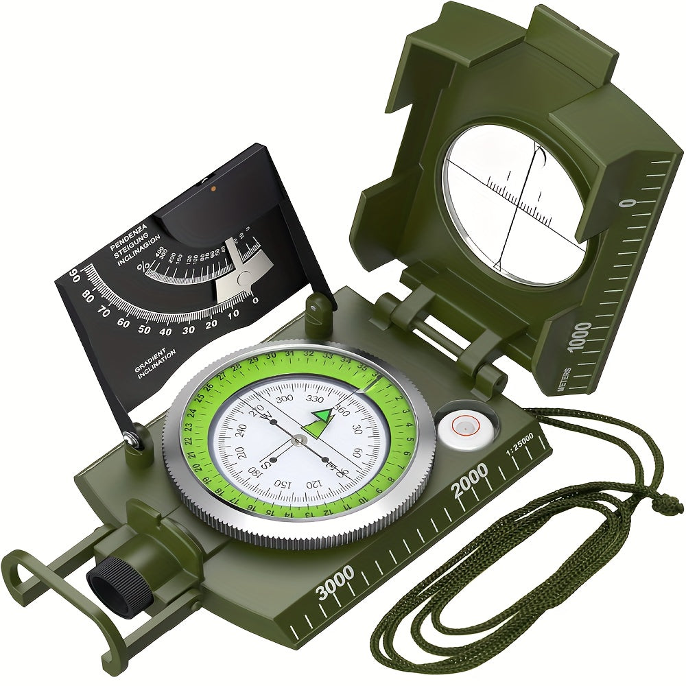 Survival Compass with Inclinometer & Carrying Bag – Sighting Compass for Camping, Hiking, Hunting, Geology & Navigation Activities (Green