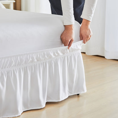 Bed Skirt with Adjustable Elastic Belt – Ruffle Microfiber Dust Ruffle 15 Inch Drop, Hotel Quality, Fade Resistant, Machine Washable