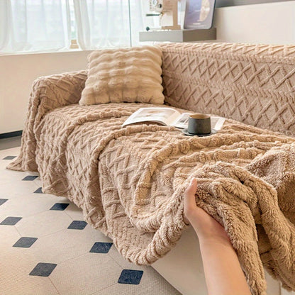 Sofa Cover 300 GSM Shu Velveteen Jacquard Throw in Three Sizes and Five Solid Colors for Armchair to Sectional