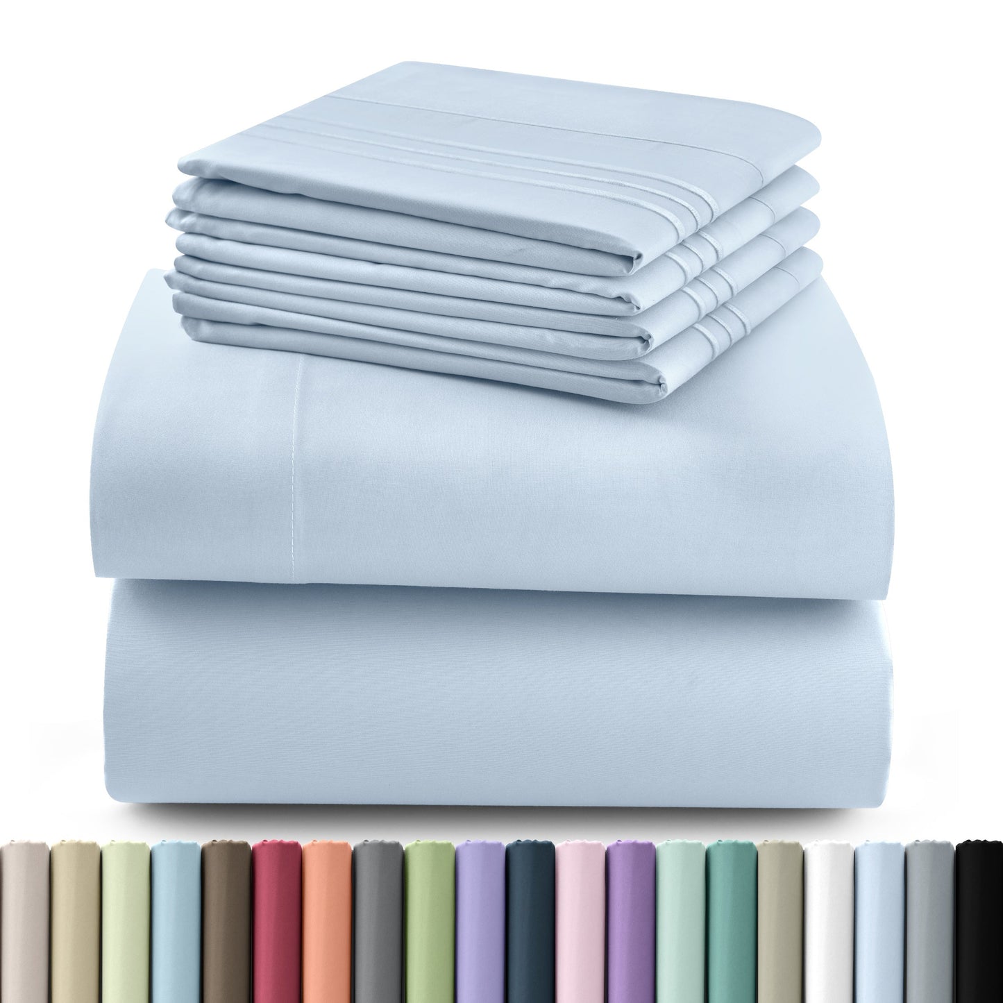 Fitted Sheet Set 6-Piece Brushed Polyester Deep Pocket Bed Sheets 20 Colors Hotel Luxury Bedding with Embroidered Pillowcases