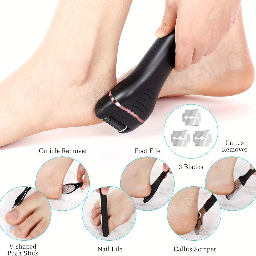 Electric Foot File 14-in-1 Rechargeable Pedicure Kit 3 Roller Heads Dead Skin Callus Remover Portable Foot Scrubber Professional Foot Care