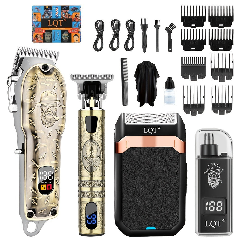 LQT Bronze Hair Clipper Set with Digital Displays, USB Charging and Choice of 2-, 3- or 4-Device Kits