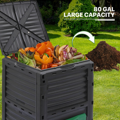 80 Gallon Large Compost Bin Outdoor Tumbler Rotating Dual Chamber Composter with Sliding Door for Garden Patio All-Season Fast Working