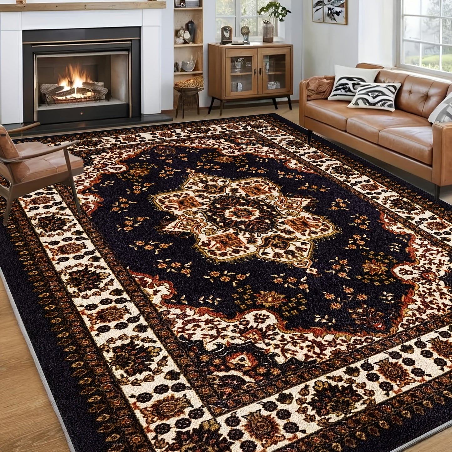 Bohemian Round Rug Large – Soft Non-Slip Machine Washable Vintage Area Rug for Living Room Bedroom Floor Decor