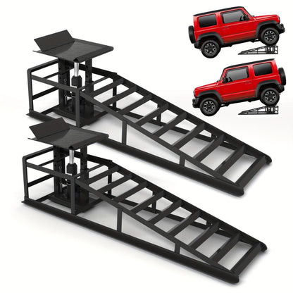 Hydraulic Car Ramps 2-Pack 11050 LBS 5T – Heavy Duty Iron Vehicle Lift Ramp 9"-14.2" for Oil Changes, Jack Support & Auto Maintenance