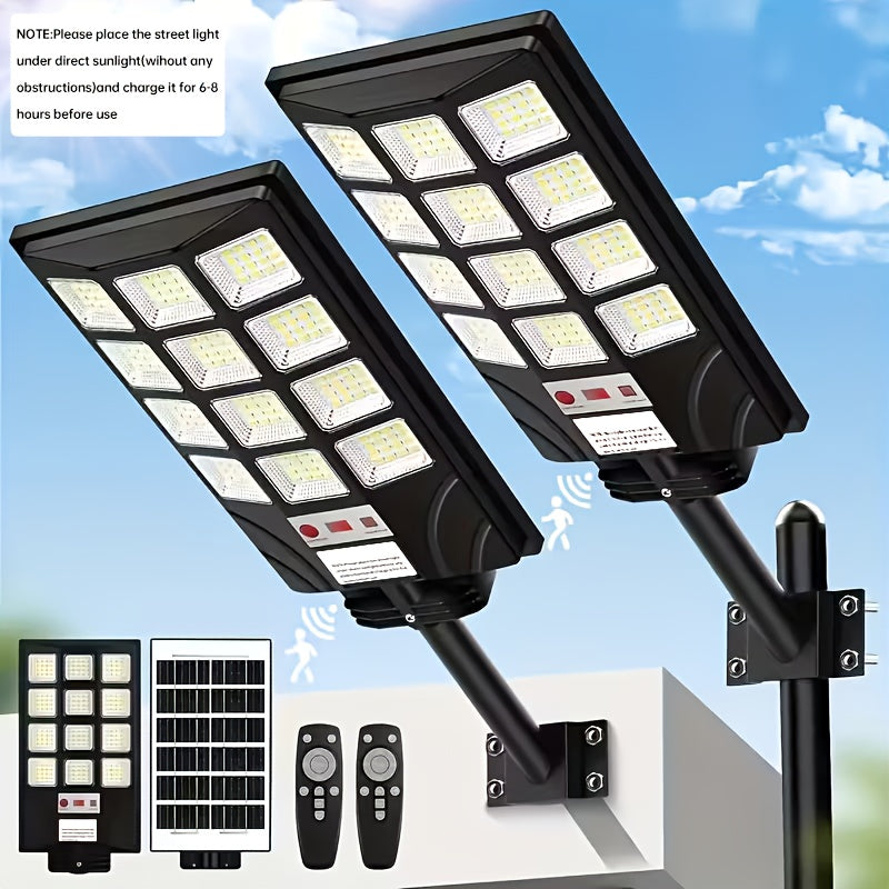 Solar Street Light Outdoor 400 LED, 6500K Sensor Flood Light with Remote Control, Dusk to Dawn for Commercial Area