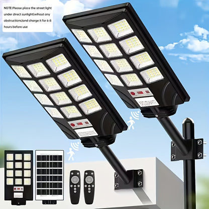 Solar Street Light Outdoor 400 LED, 6500K Sensor Flood Light with Remote Control, Dusk to Dawn for Commercial Area