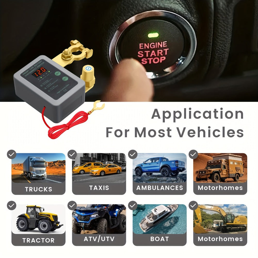 Car Battery Auto Power Off Switch with LED Voltage Display – 12V/24V Anti-Drain Protection, Low Voltage Alarm