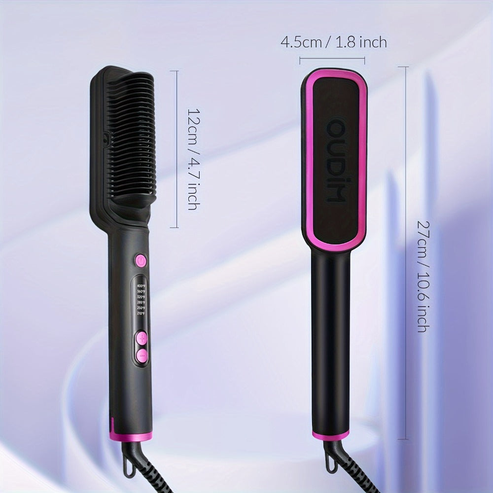 6-Setting Ionic Hair Straightener Brush with Fast Heat-Up & Anti-Scald Protection, for Home, Travel and Salon Hair Styling