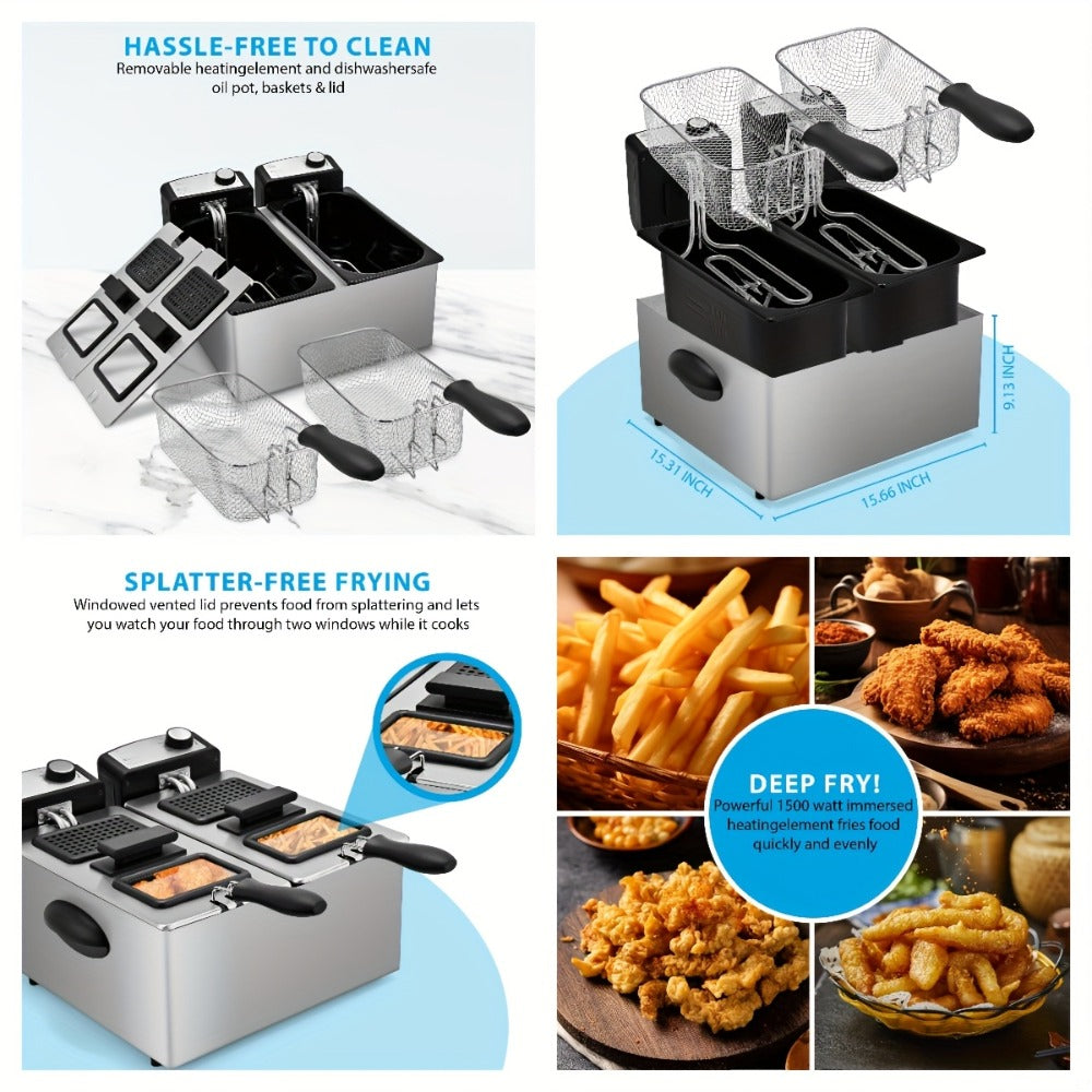 Black Stainless-Steel Deep Fryer with 1.5L to 6L Options, Enamel Inner Pot and Foldable Basket Handle