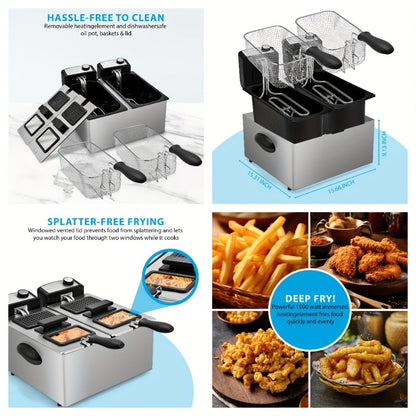 Black Stainless-Steel Deep Fryer with 1.5L to 6L Options, Enamel Inner Pot and Foldable Basket Handle