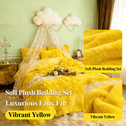 Velvet Duvet Cover Set Fluffy Plush Bedding Minimalist Solid Color, Carved Velvet Quilt Cover with Pillow Shams