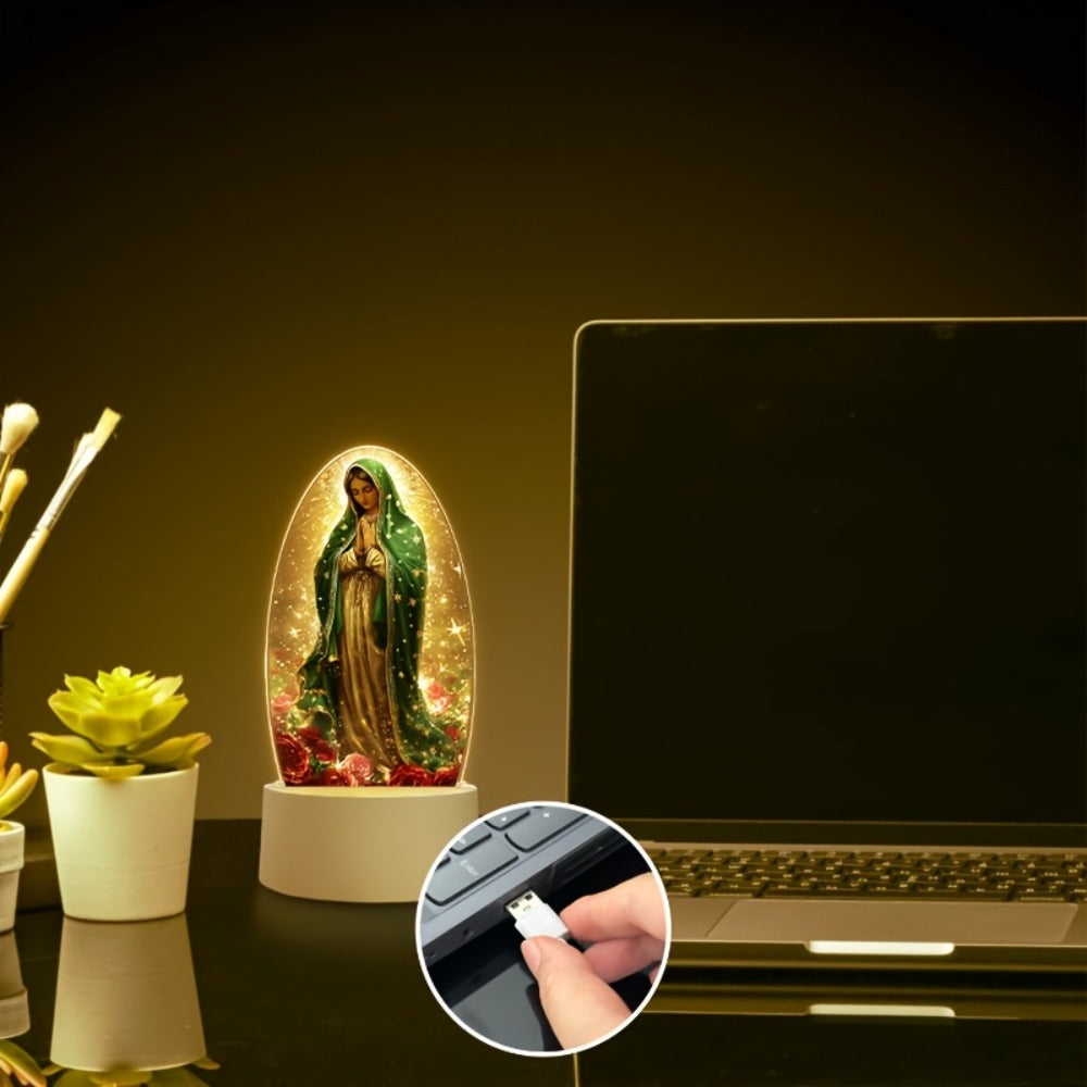 Guadalupe Prayer Light with White LED & Switch Control - Virgin Mary Night Light for Entryways, Bedrooms and Living Spaces