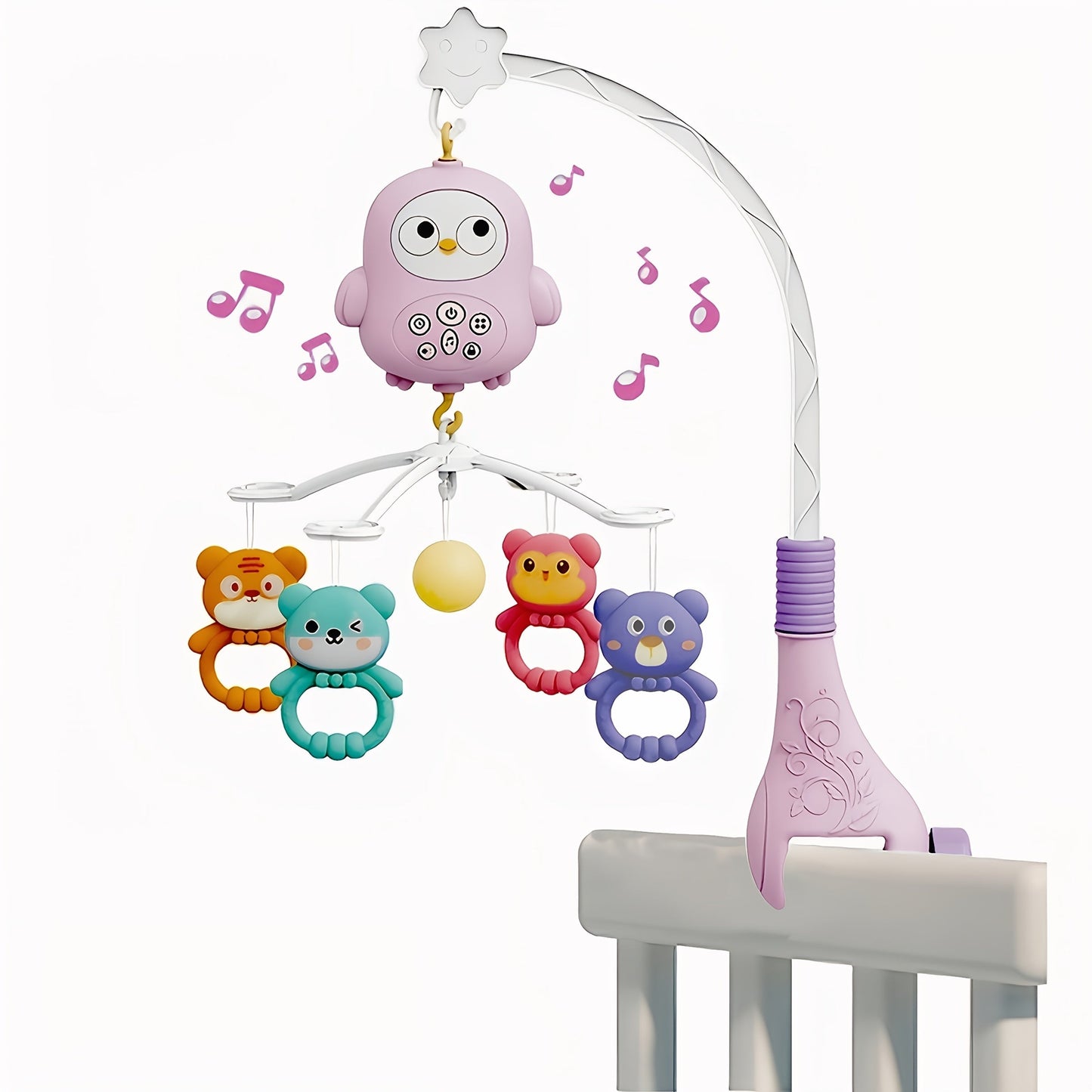 Baby Musical Crib Mobile with Music & Lights Projection, Take-Along Rattle & Music Box, Owl, Star & Penguin Styles