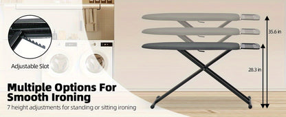 Freestanding Black Ironing Board with Multi-Height X-Leg Frame and Extended Iron-Rest Platform