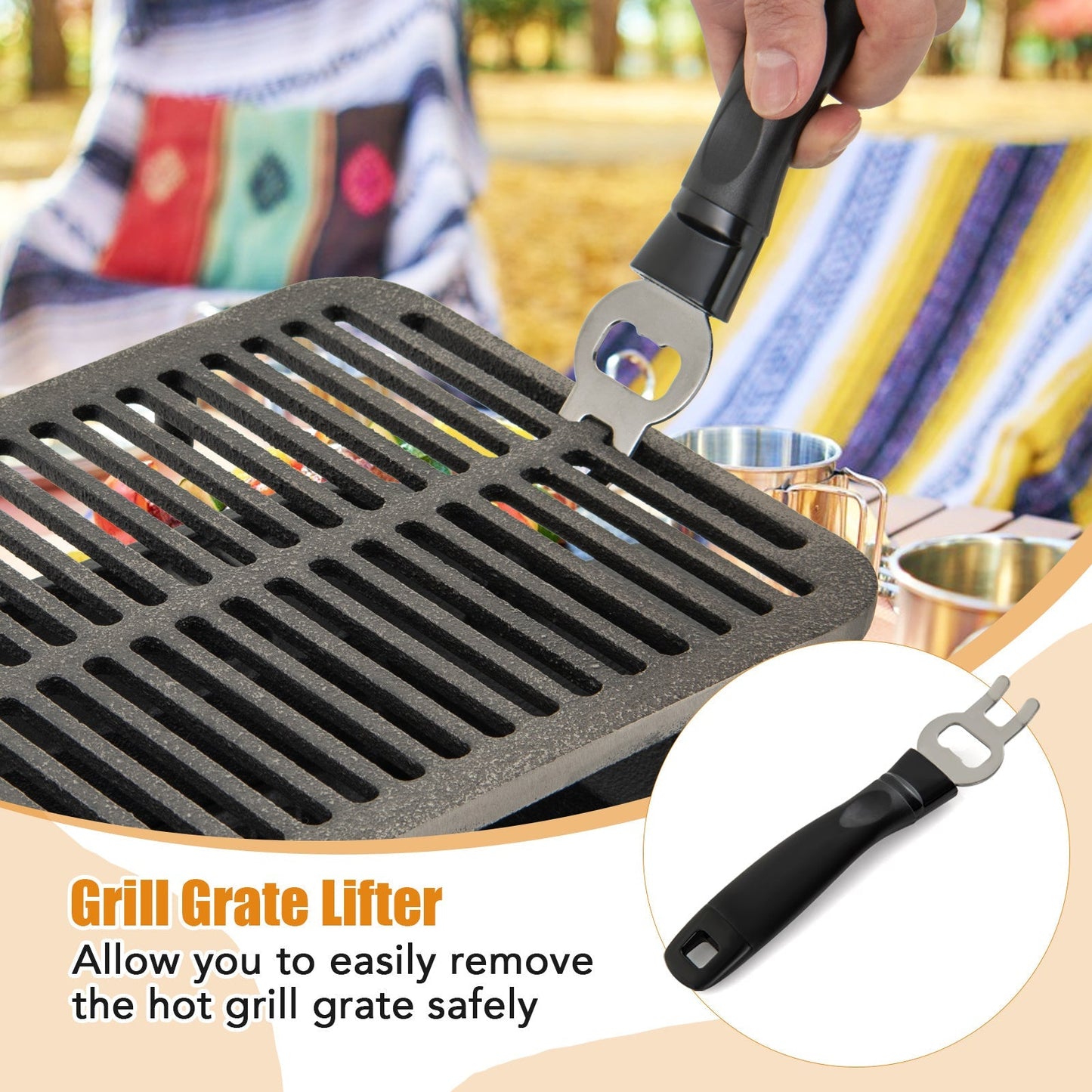 Cast Iron Charcoal Grill Portable Hibachi Tabletop BBQ Grill 16x11in Double-Sided Grate for Grilling, Camping and Outdoor Meals