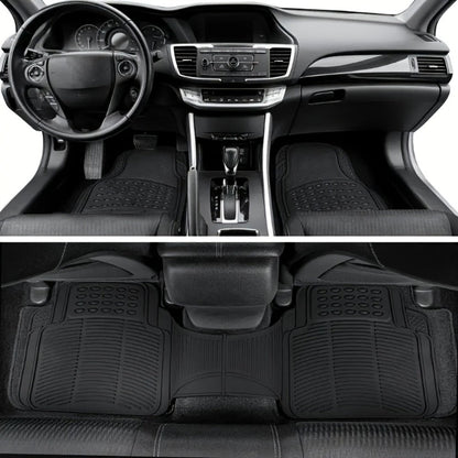 Molded Black Car Floor Mats, Three-Piece PVC Set with Two Front Mats, Rear Liner and Trim Guides