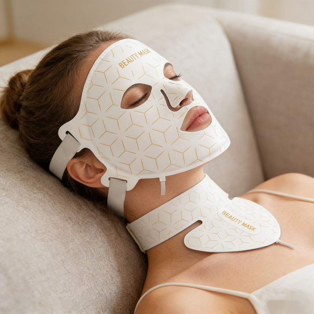 LED Face Mask, 7-in-1 Red Light Therapy for Face & Neck, 93+80 LED Beads, Separate Silicone Applicator