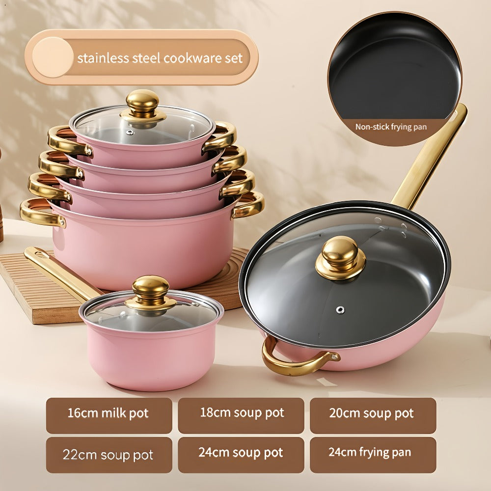 Stainless Steel Non-Stick Cookware Set 1 11 & 13 Piece, Dishwasher & Kitchen Cooking Set, Frying Boiling Stir-Fry Pots and Pans