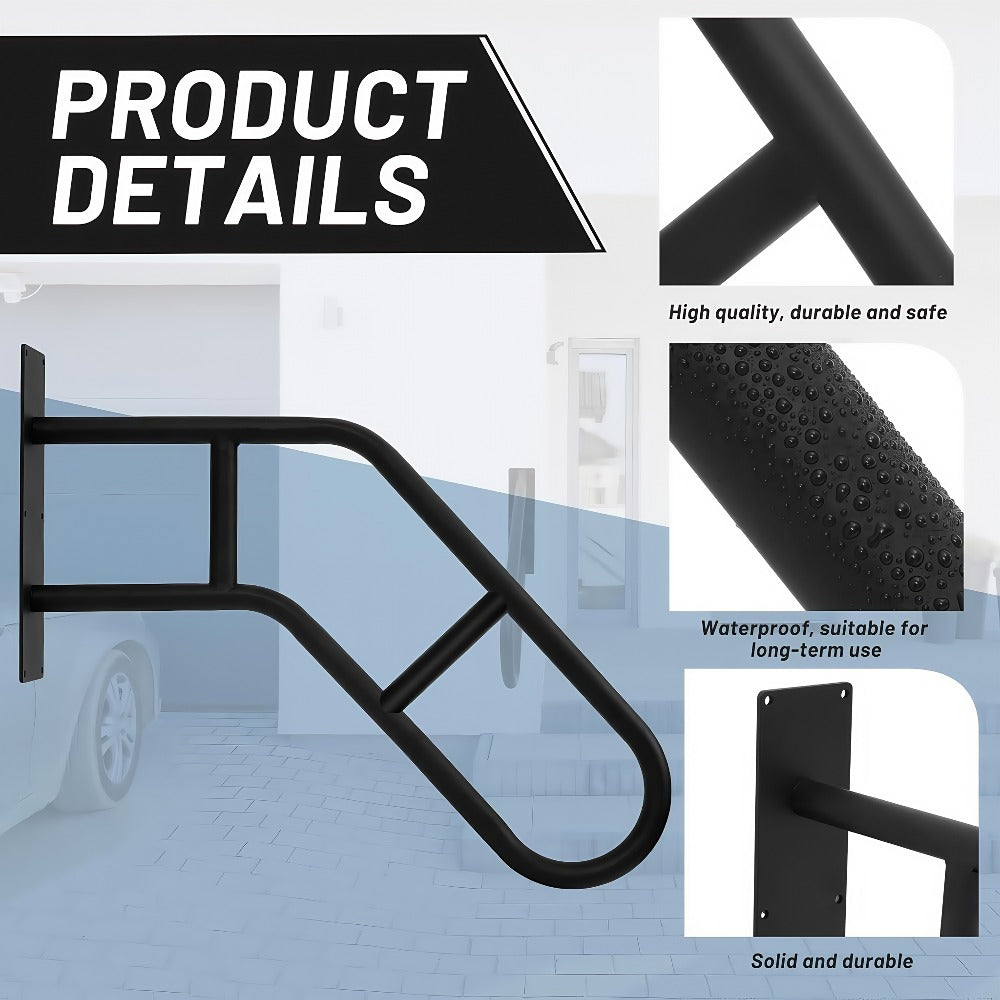 Stair Handrail Outdoor Anti-Slip Wall Mounted for 1-3 Steps, U-Shaped Carbon Steel Grab Bar for Porch