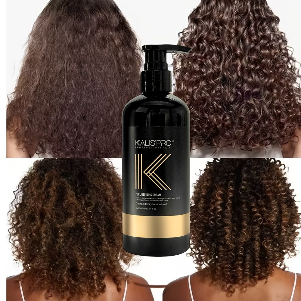 Curl Defining Cream and Detangling Brush Set by KALISPRO with One or Two 300ml Pump Bottles