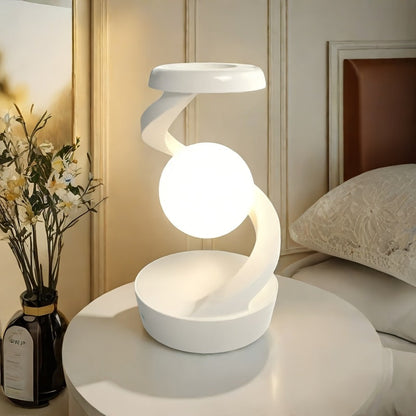 Floating Rotating Night Light with Wireless Charger, Smart Desktop Visual Levitating Lamp with Light Sensor
