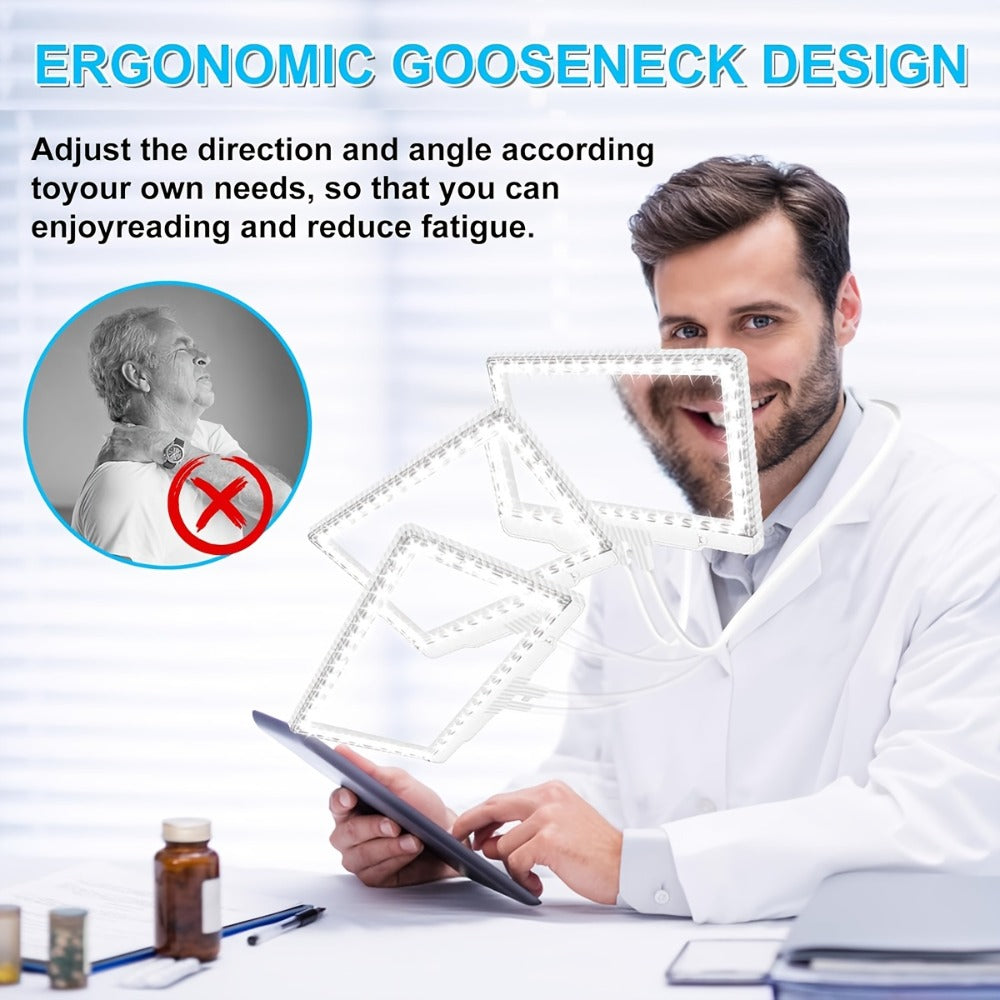 Hands-Free Magnifier with Light, 43 LED Full Page Lighted Magnifier for Reading, Flexible Gooseneck Stand