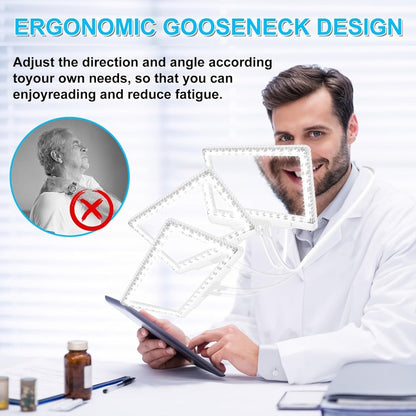 Hands-Free Magnifier with Light, 43 LED Full Page Lighted Magnifier for Reading, Flexible Gooseneck Stand