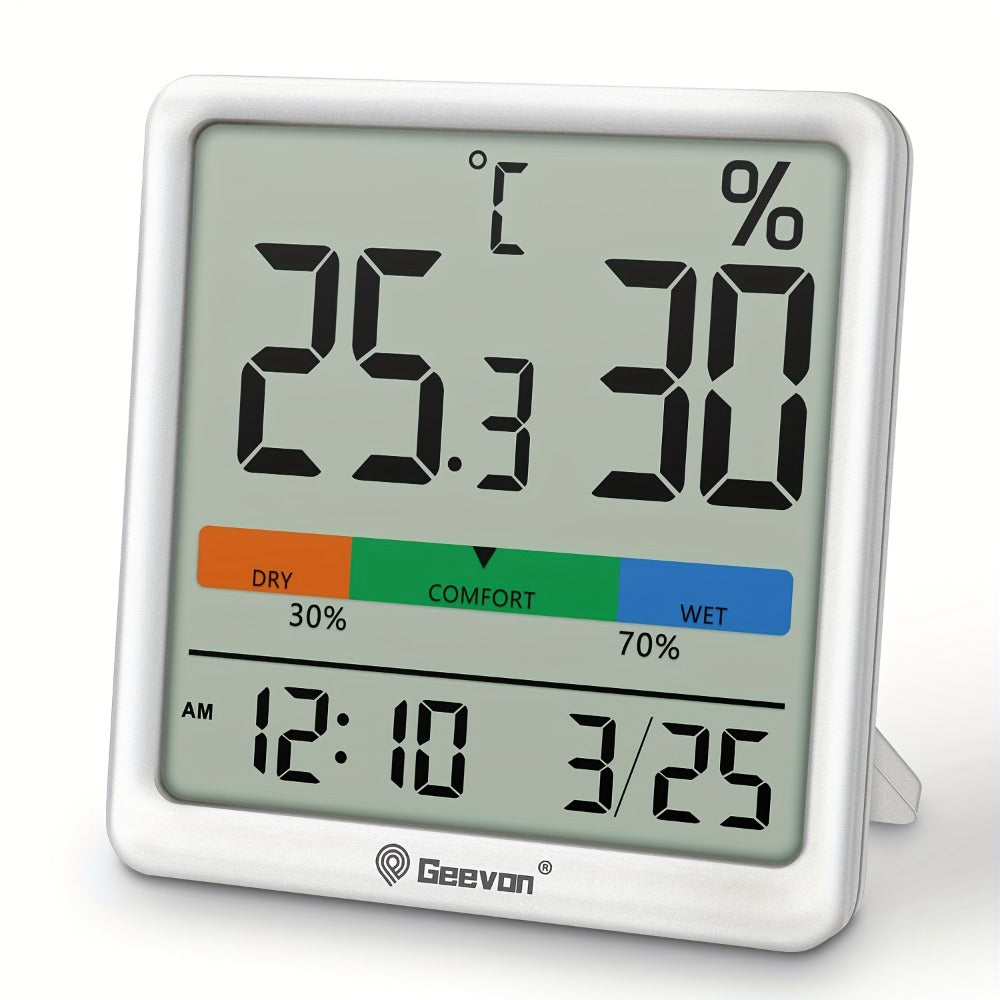 Indoor Thermometer Hygrometer Digital | Accurate Temperature Humidity Monitor with Clock & Calendar | Desktop Room Humidity Gauge for Home
