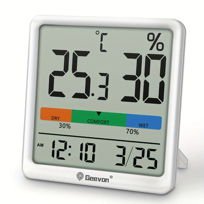 Indoor Thermometer Hygrometer Digital | Accurate Temperature Humidity Monitor with Clock & Calendar | Desktop Room Humidity Gauge for Home
