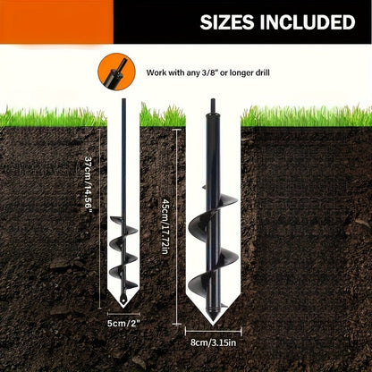 Four-Piece Garden Auger Bit Set with Straight Drill Shanks and Graduated Black Spiral Widths