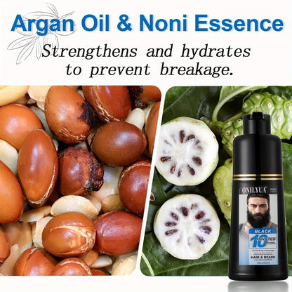 Beard Dye Shampoo for Men 2-in-1 Hair & Beard Grey Coverage Argan Oil No-Mix Formula for Bath Time, Home Spa and Personal Care