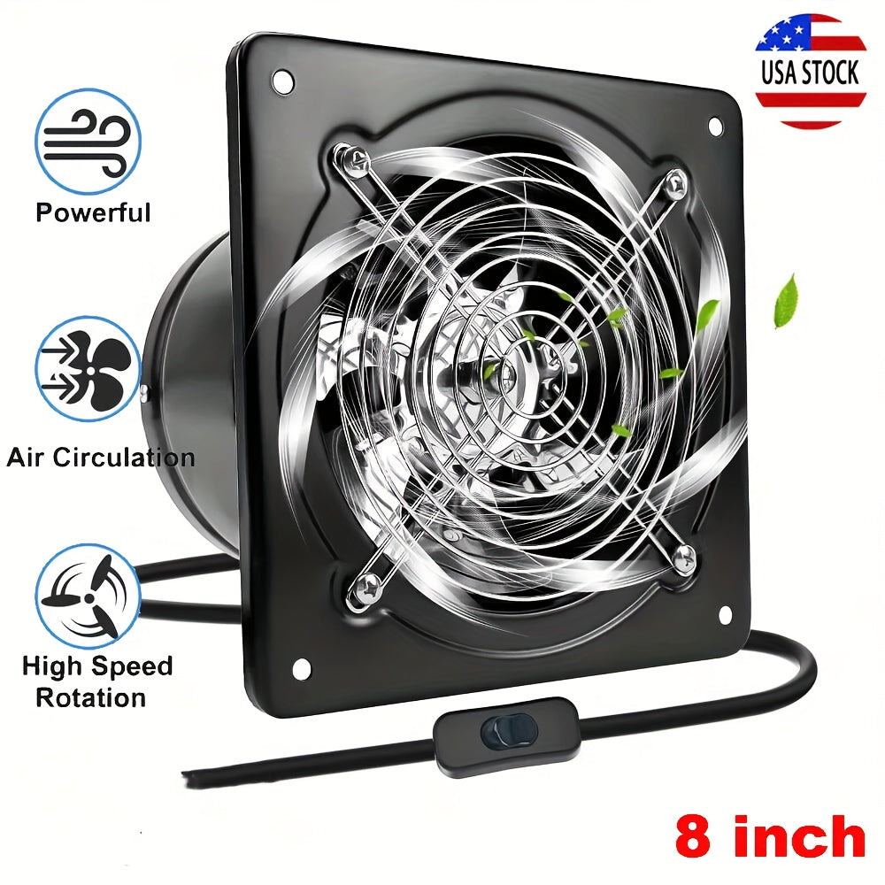 Exhaust Fan 8 Inch Wall Mount Ventilation Fan, 40W Pure Copper Motor, Backdraft Damper, Metal Fume Extractor with Switch for Kitchen