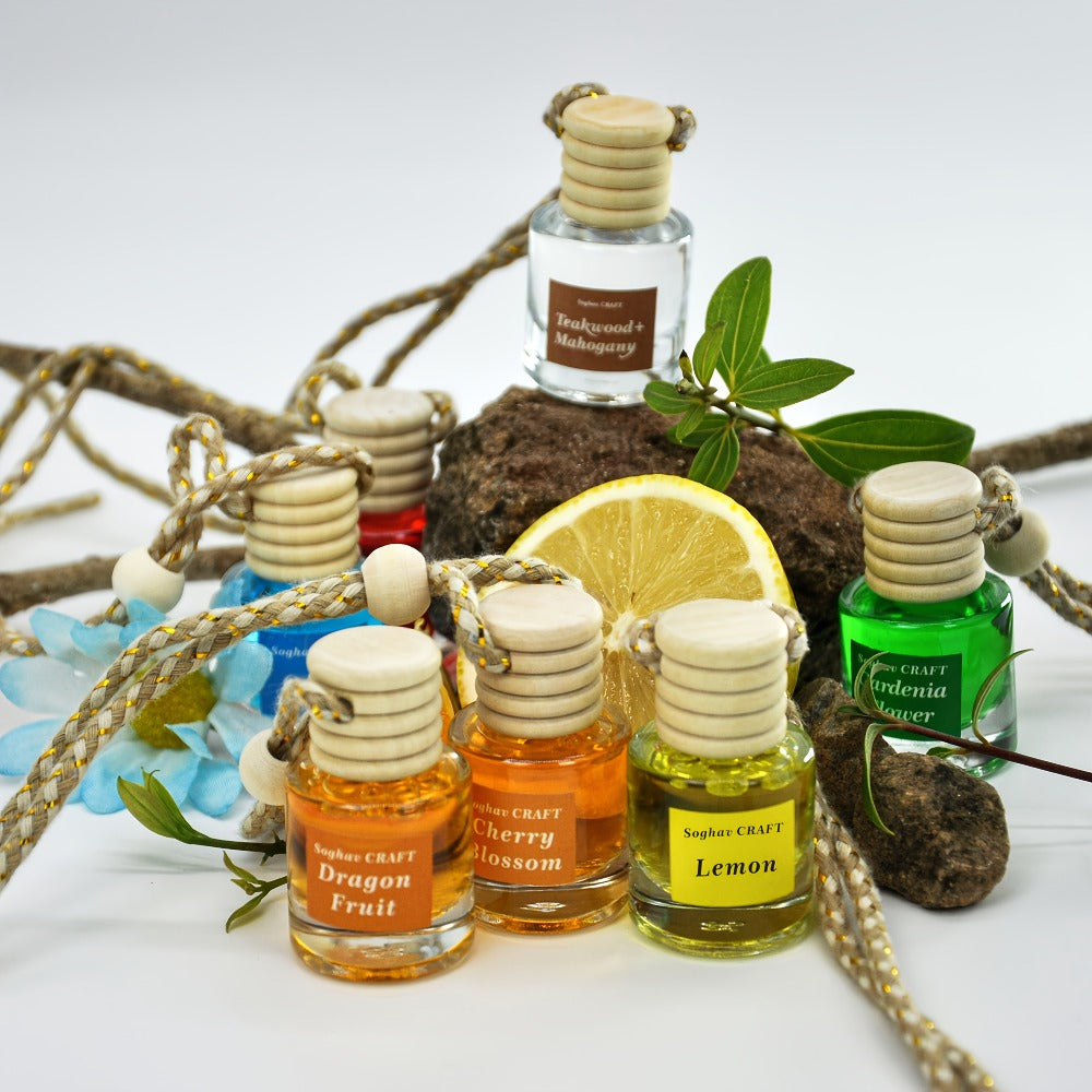Car Air Freshener 18-Pack Hanging Diffuser Bottles with Six Random Scents and Adjustable Wooden Caps