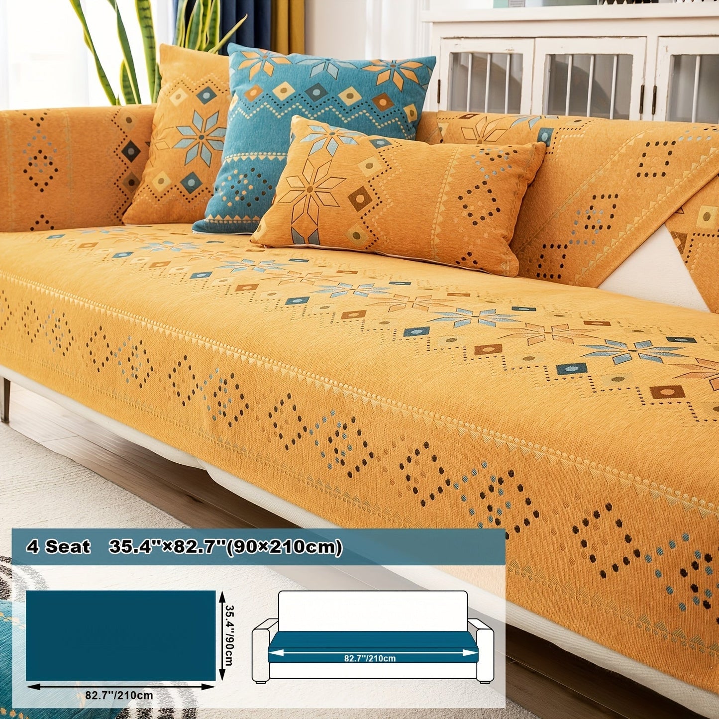 Sofa Cover Bohemian Border Panels for 2, 3 or 4-Seater Sofas and Backrest in Grey, White or Orange