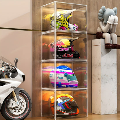 XL Clear Stackable Acrylic Storage Bins with Magnetic Lid – Dustproof Large Display Case for Figures, Collectibles, Helmets, Shoes, Bags