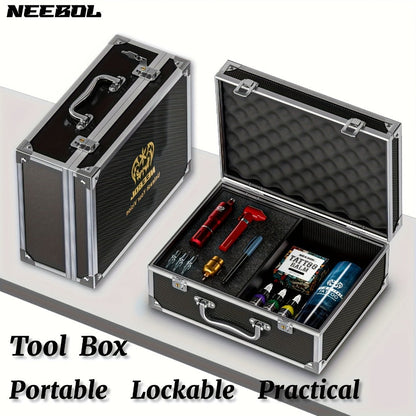 Large Aluminum Tattoo Case Organizer Storage Box Carrying Case for Tattoo Tools Nail Art Makeup Cosmetics Portable Travel Train Case Black
