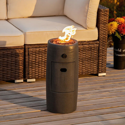 Propane Fire Pit Portable 11 Inch Outdoor 15000 BTU Self-Lighting Metal Concrete All-Weather Round Patio for Garden, Patio and Yard Use